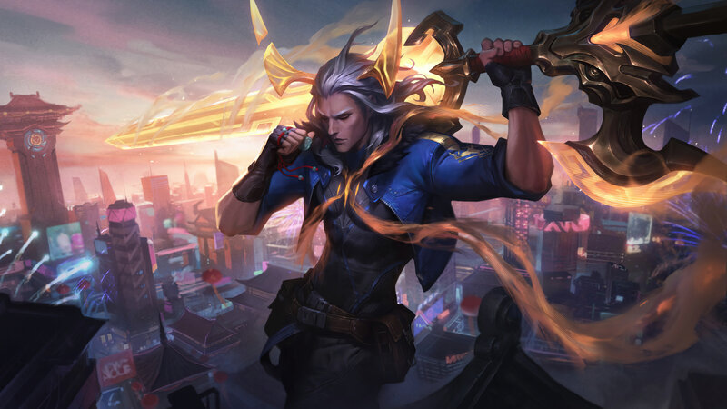 Silver-haired Warrior with Sword — Blue, Dramatic, Sunset