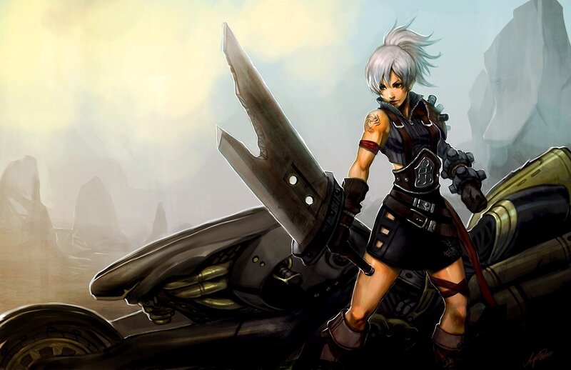 Silver-haired Warrior with Sword — Gray, Dramatic, Afternoon