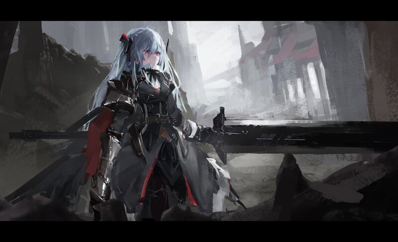 Silver-haired Warrior with Sword — Gray, Dramatic, Digital Art, Armor