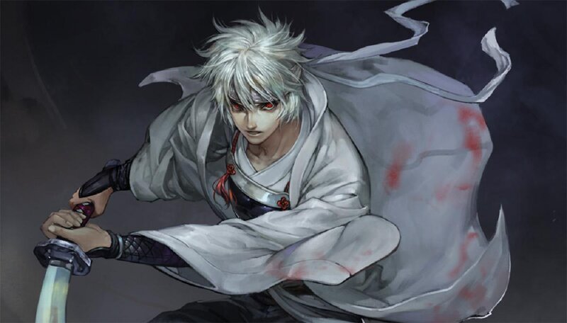 Silver-haired Warrior with Sword — Gray, Dramatic, Digital Art