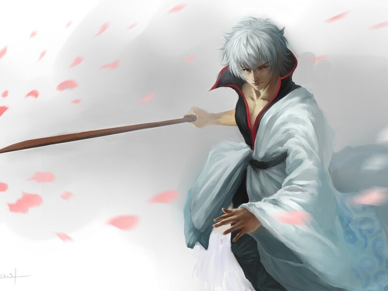 Silver-haired Warrior with Sword — White, Dramatic, Anime