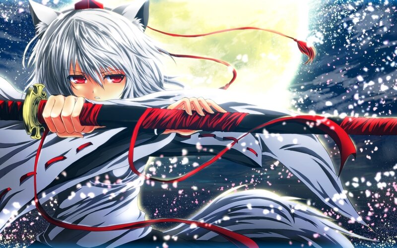 Silver-haired Warrior with Sword — White, Dramatic, Night