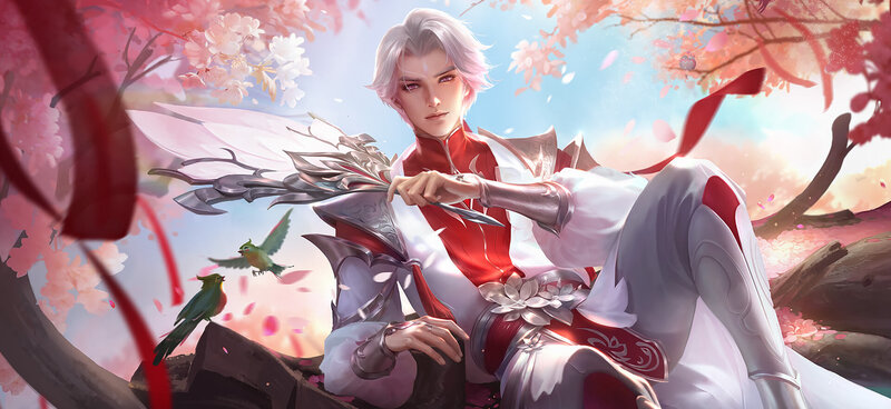 Silver-haired Warrior with Sword — White, Serene