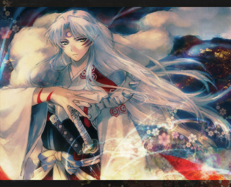 Silver-haired Warrior with Sword — White