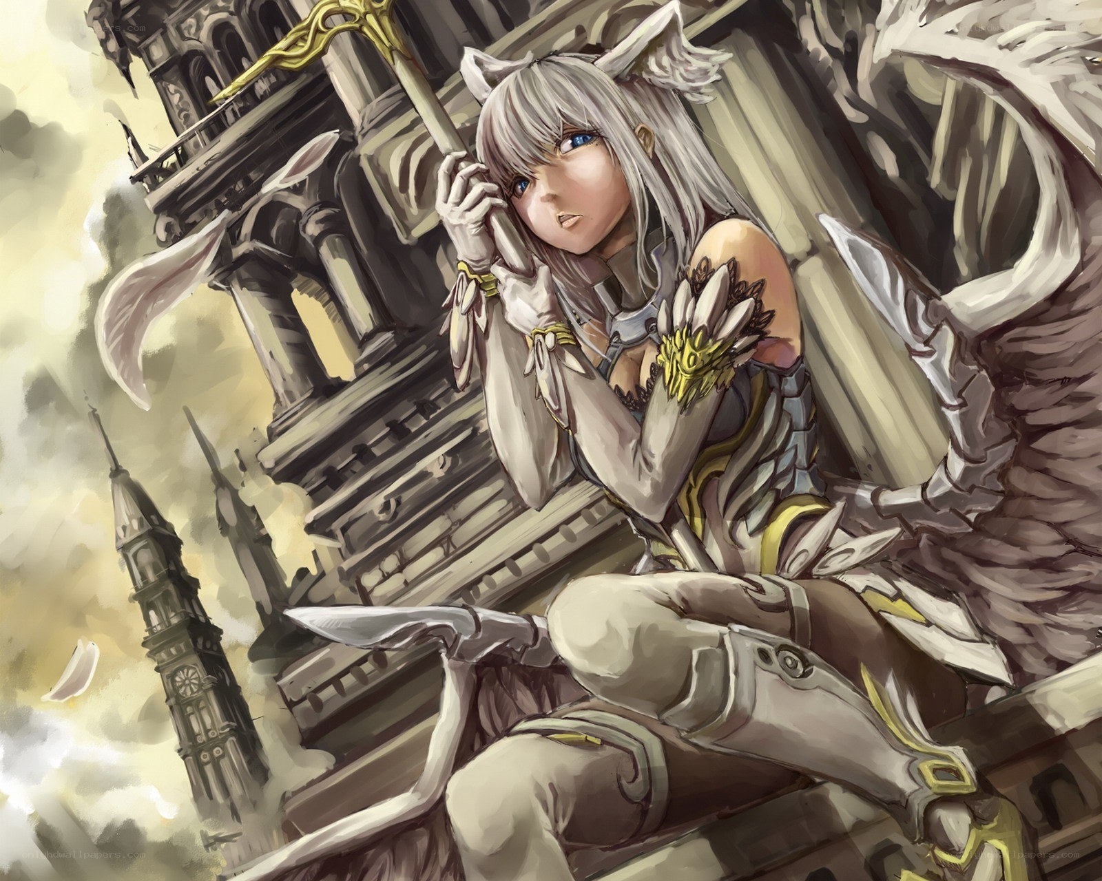silver-haired warrior with wings