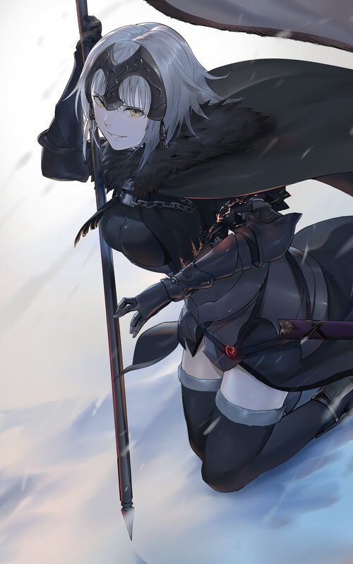 Silver-haired Warrior Woman — Black, Dramatic, Winter