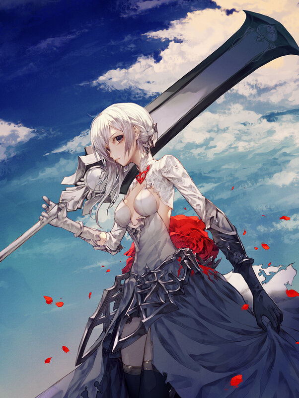 Silver-haired Warrior Woman — Blue, Dramatic, Afternoon