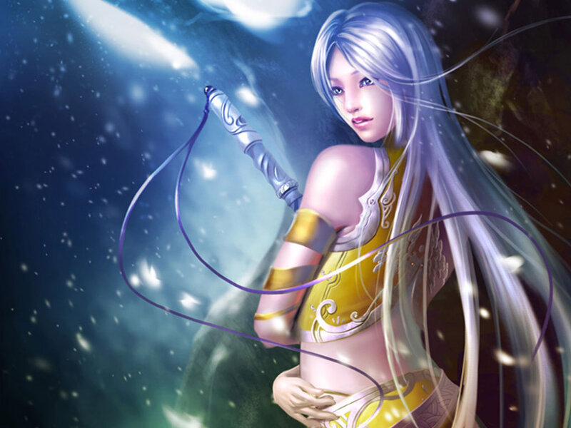 Silver-haired Warrior Woman — Blue, Dramatic