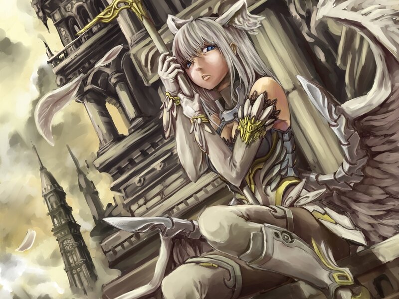 Silver-haired Warrior Woman — Gray, Dramatic, Digital Art