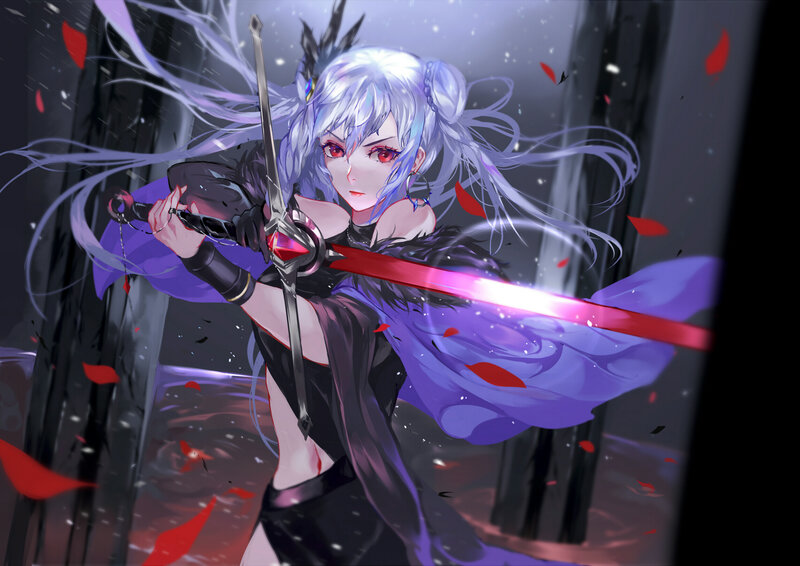 Silver-haired Warrior Woman — Purple, Dramatic