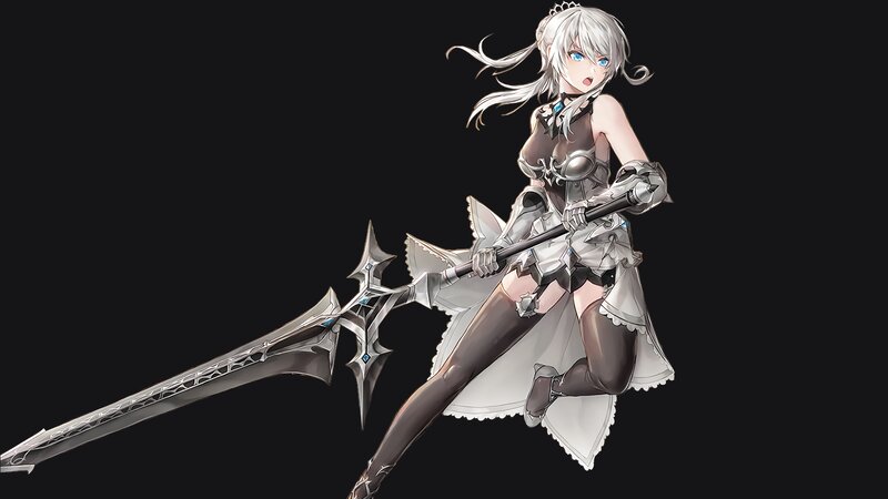 Silver-haired Warrior Woman — White, Dramatic, Digital Art, Sword, Armor