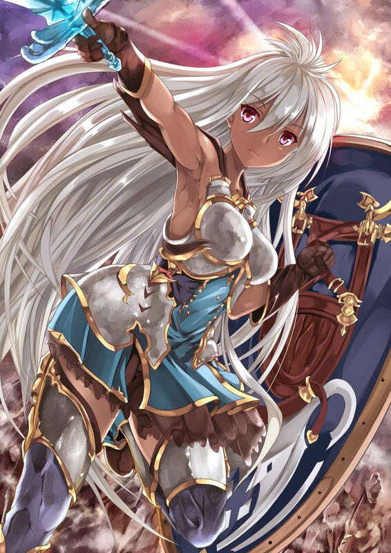 Silver-haired Warrior Woman — White, Dramatic, Sunset