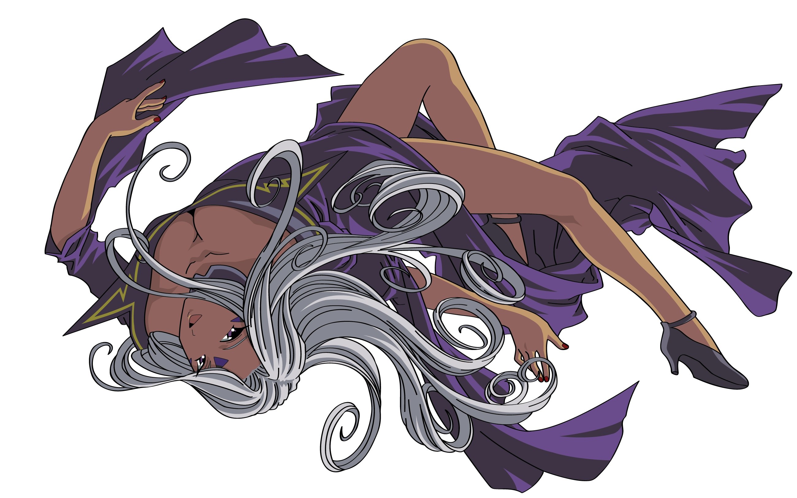 silver-haired witch in purple cloak