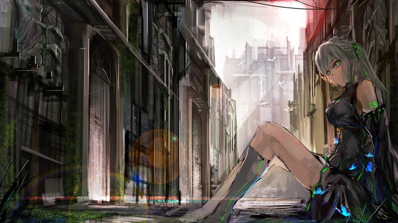Silver-haired Woman in Alley — Gray, Dramatic