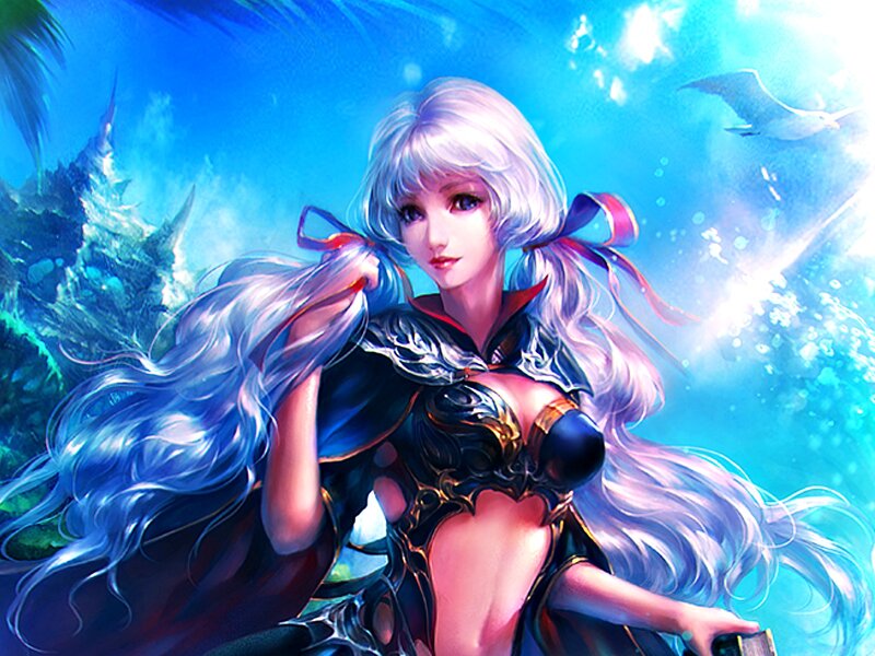 Silver-haired Woman in Armor — Blue
