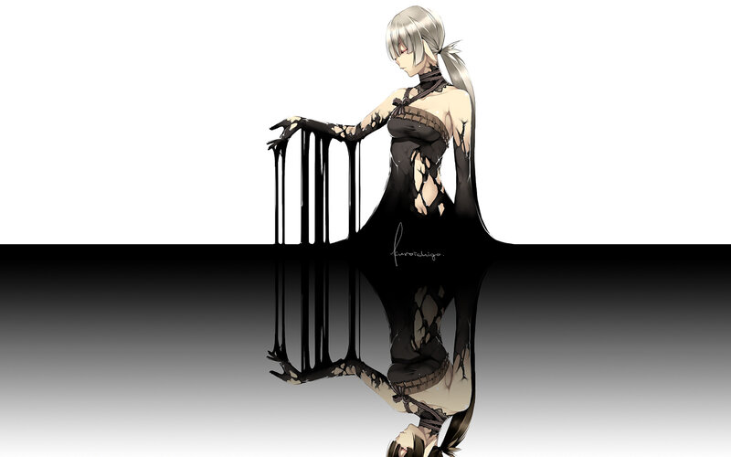 silver-haired woman in black dress