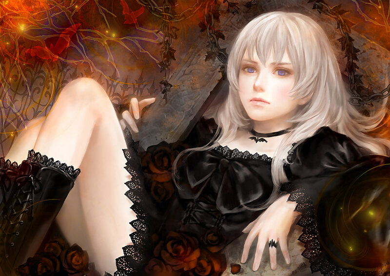 Silver-haired Woman in Black Dress — Dramatic, Digital Art