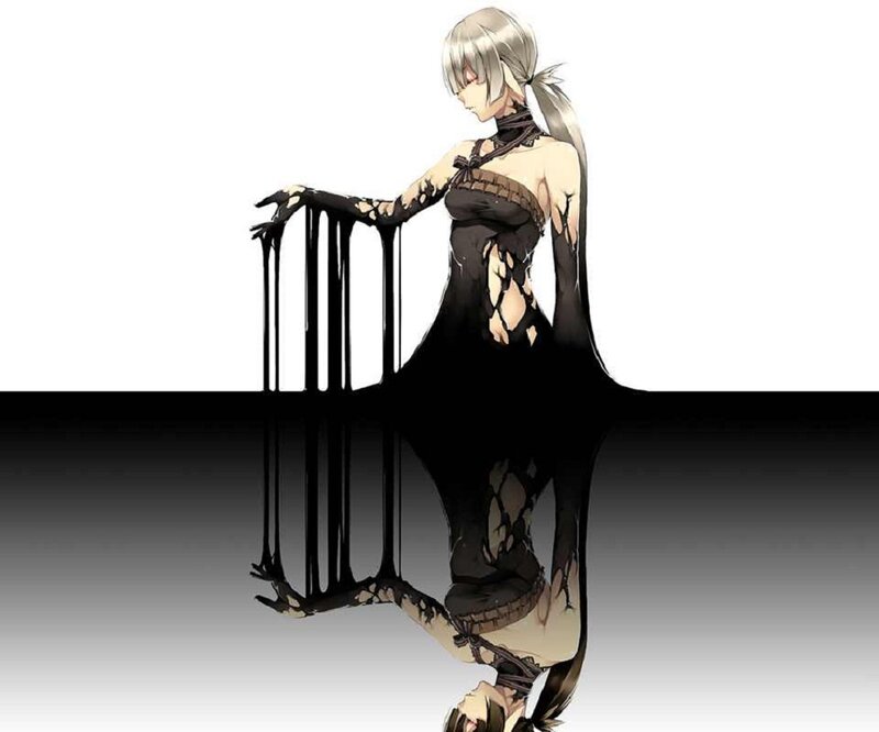 Silver-haired Woman in Black Dress — Dramatic