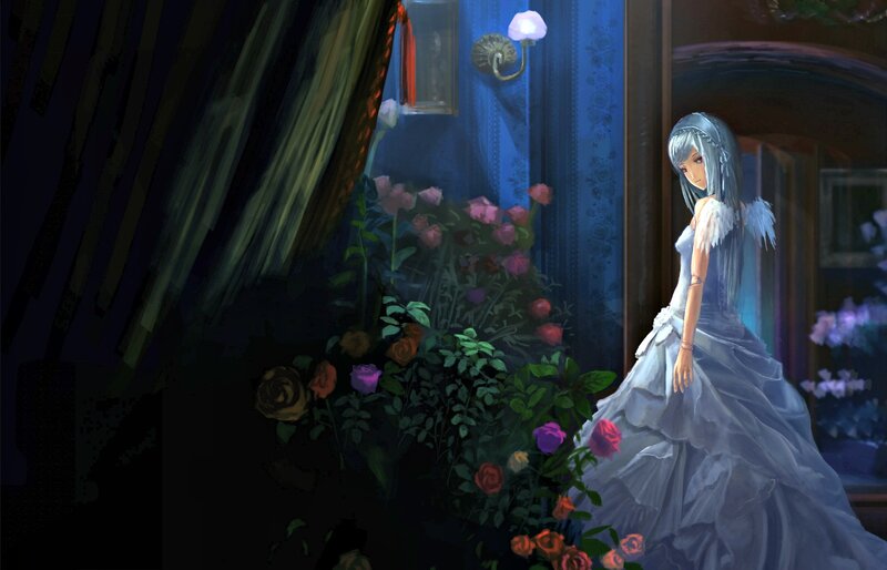 Silver-haired Woman in Dress — Blue