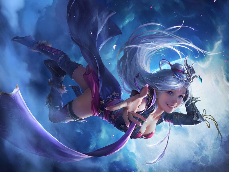 Silver-haired Woman in Flight