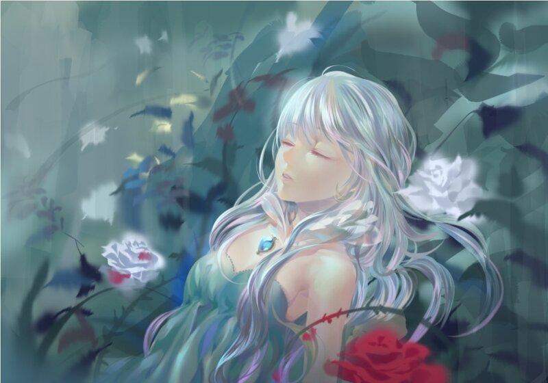 Silver-haired Woman in Garden