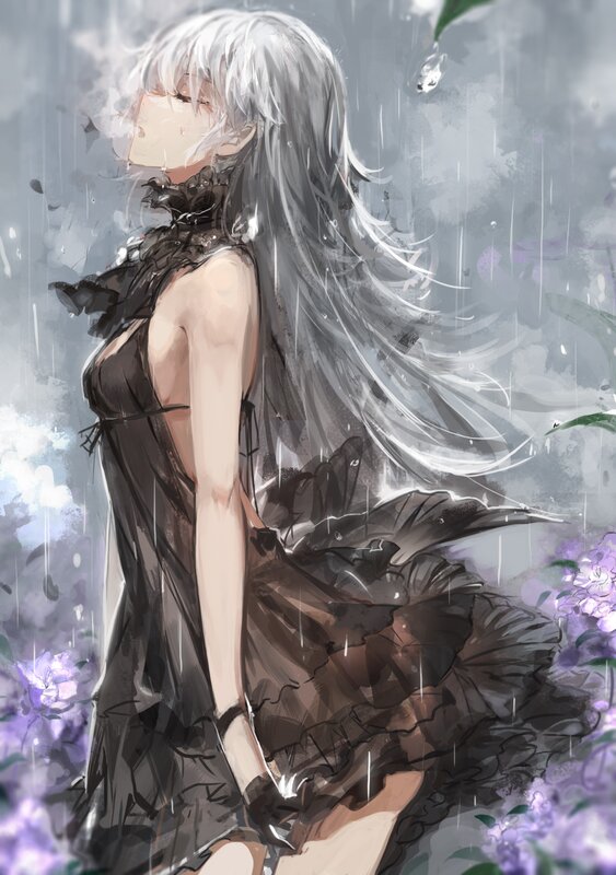 Silver-haired Woman in Rain