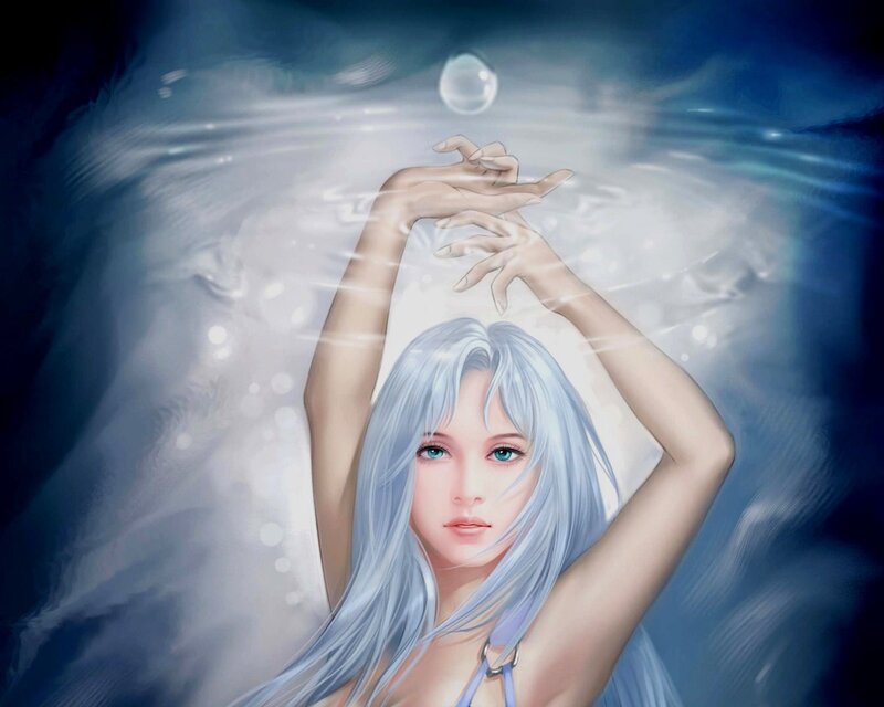 silver-haired woman in water