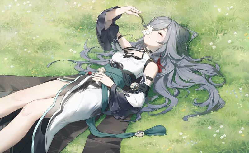 Silver-haired Woman Lying — Green