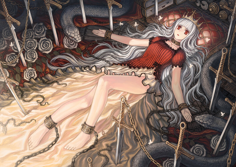 Silver-haired Woman on Bed