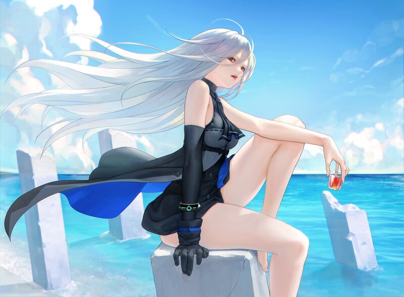 Silver-haired Woman Sitting — Blue