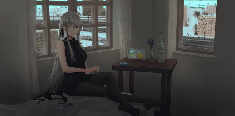 Silver-haired Woman Sitting — Gray, Melancholic