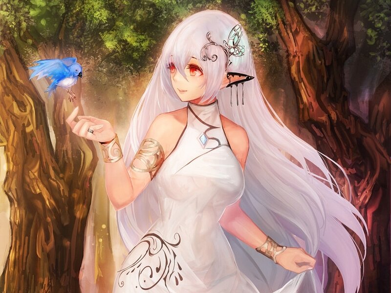 Silver-haired Woman with Bird