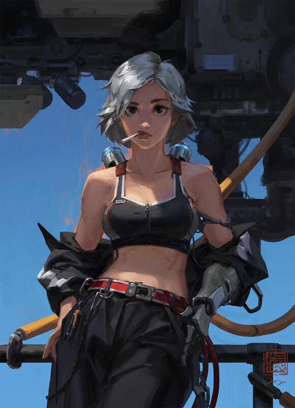 Silver-haired Woman with Cigarette