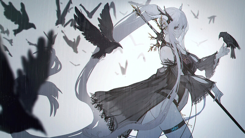 Silver-haired Woman with Crows — Gray