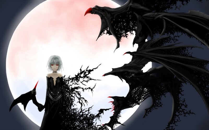 Silver-haired Woman with Dragon — Black