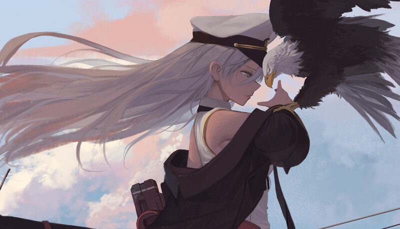 Silver-haired Woman with Eagle — White