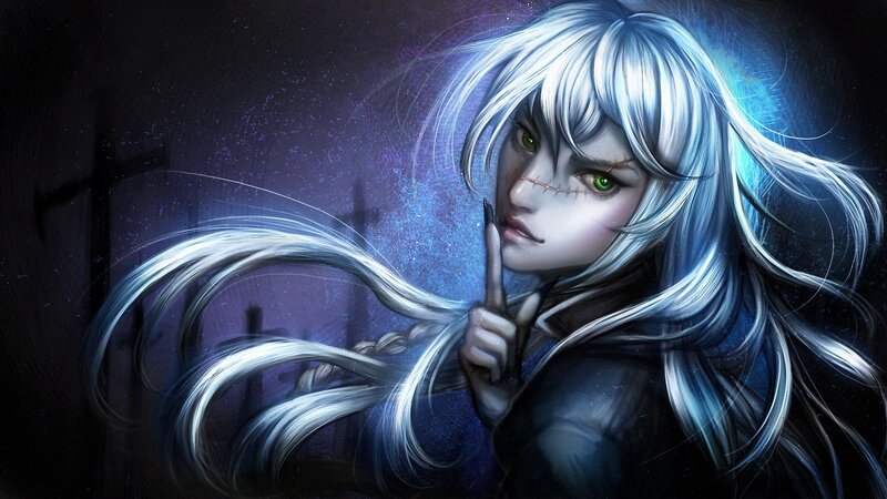 Silver-haired Woman with Green Eyes — Blue