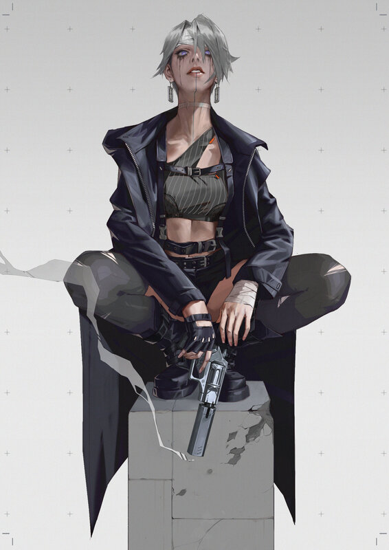 Silver-haired Woman with Gun