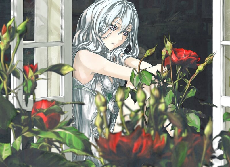 Silver-haired Woman with Roses