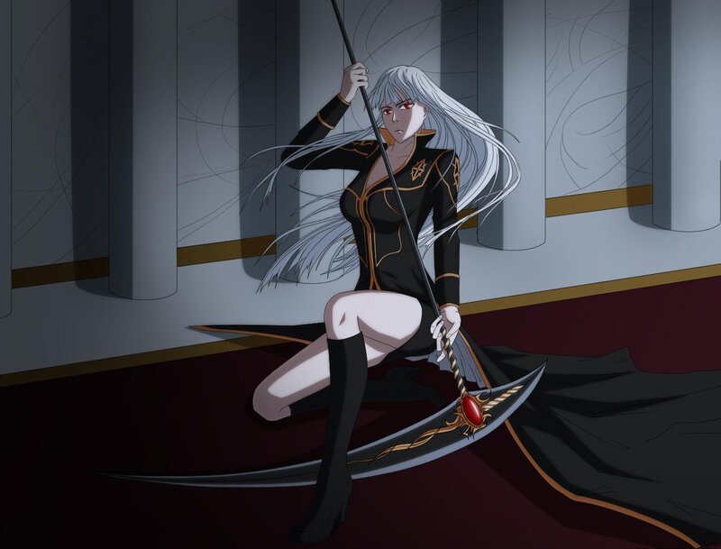 Silver-haired Woman with Scythe — Black