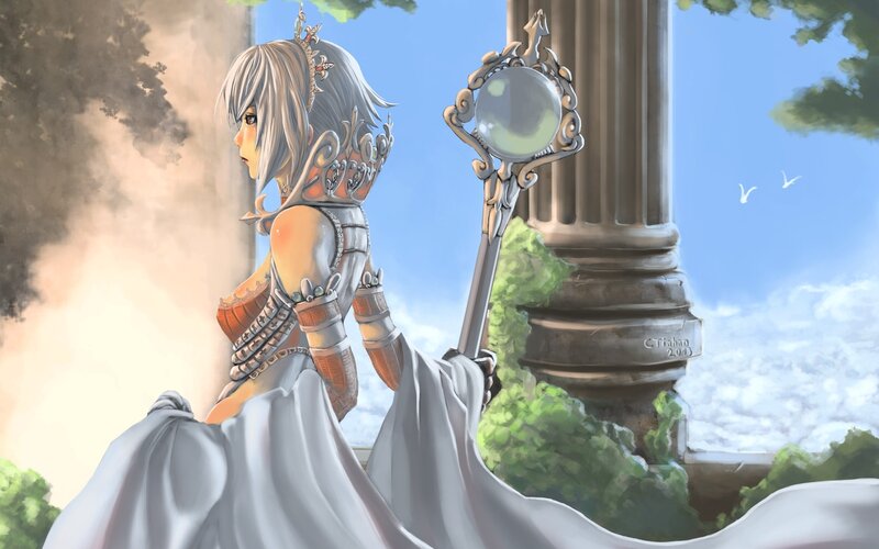 Silver-haired Woman with Staff