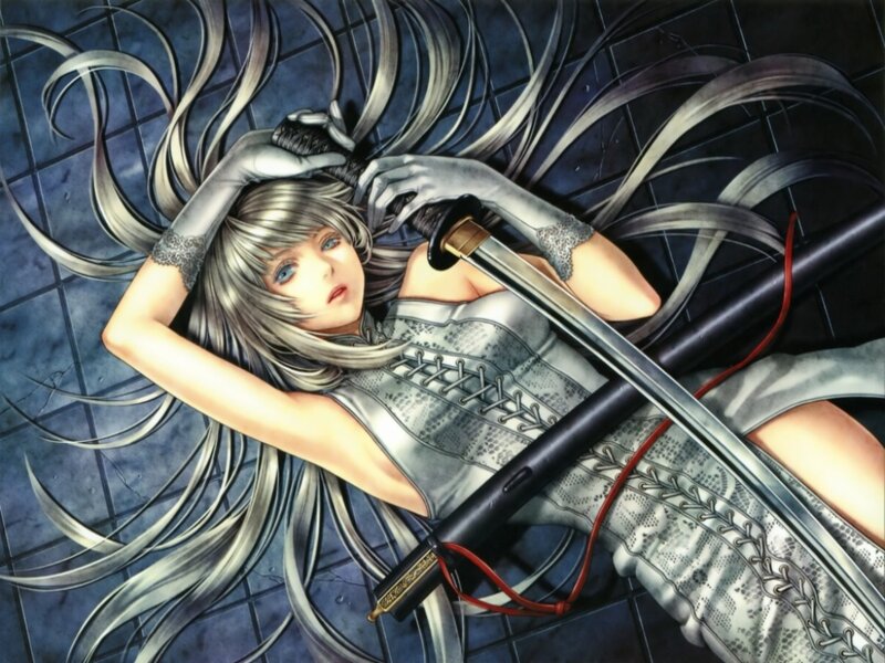 Silver-haired Woman with Sword — Gray