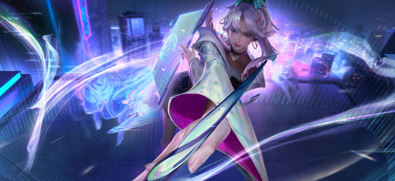 Silver-haired Woman with Sword — Purple, Dramatic