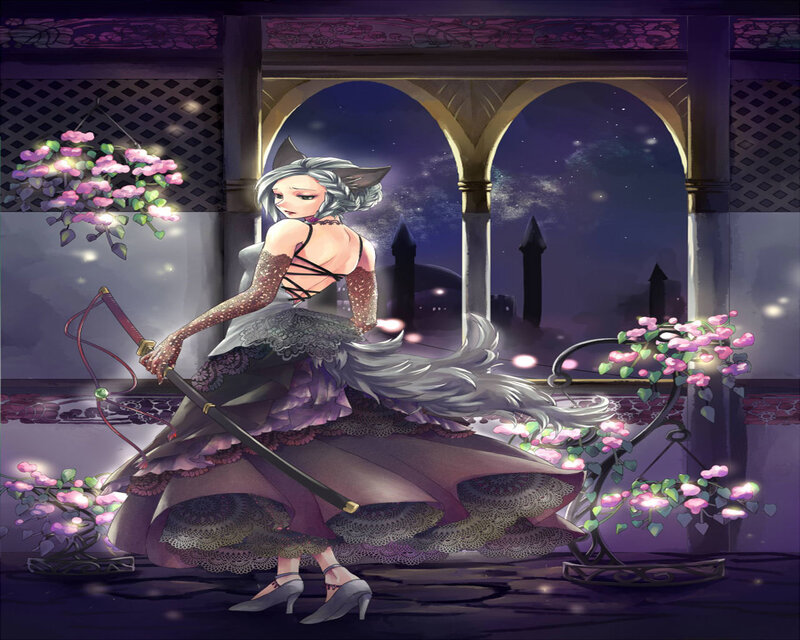 Silver-haired Woman with Sword — Purple