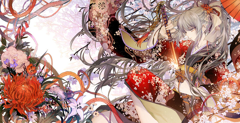 Silver-haired Woman with Sword — Red