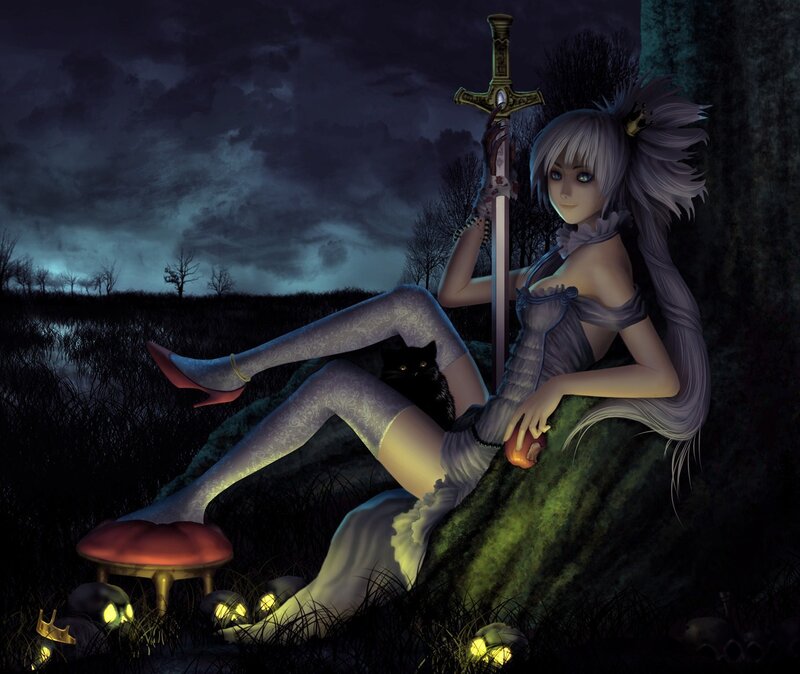 Silver-haired Woman with Sword