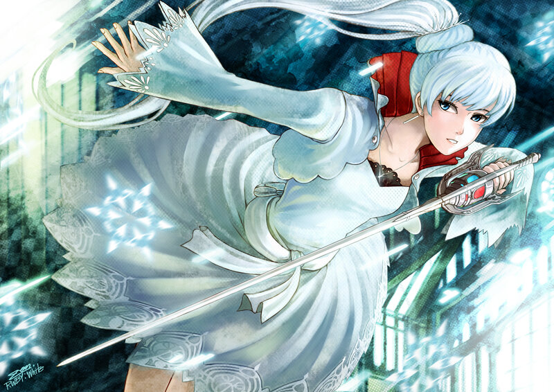Silver-haired Woman with Sword — White