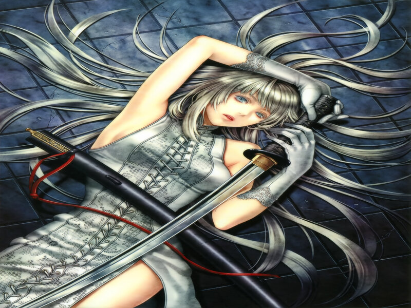 Silver-haired Woman with Swords