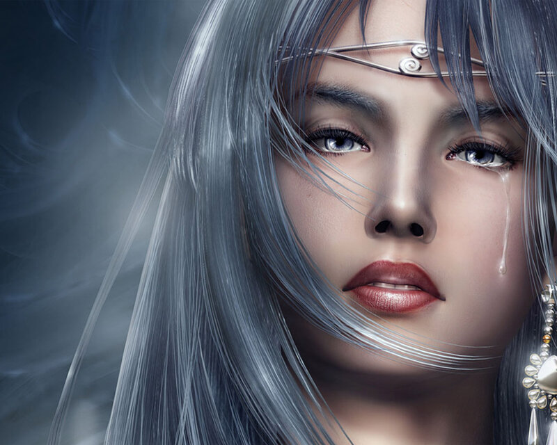 silver-haired woman with tear