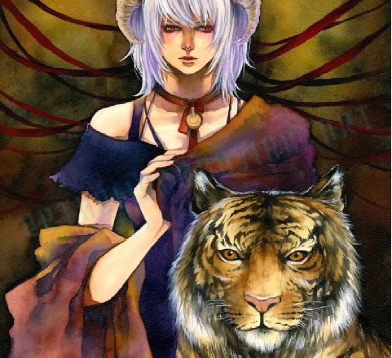 Silver-haired Woman with Tiger